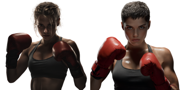 Strong Female Boxer in Gloves Ready to Fight