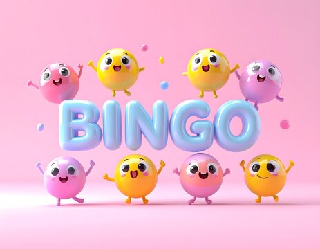 Adorable 3D Cartoon BINGO Text with Cute Ball Characters