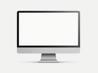 A modern desktop monitor with a blank white screen and slim silver frame, set against a clean light background — ideal for UI/UX mockups or digital presentations.