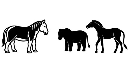 Set of four vector silhouettes featuring horse and elephant illustrations scalable icons silhouette White background