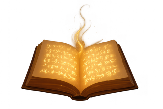Spellbook glowing with magic light transparent background