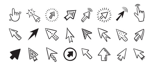 Cursor doodle icon set. Click cursor hand drawn set. Isolated mouse cursor  © Yanka