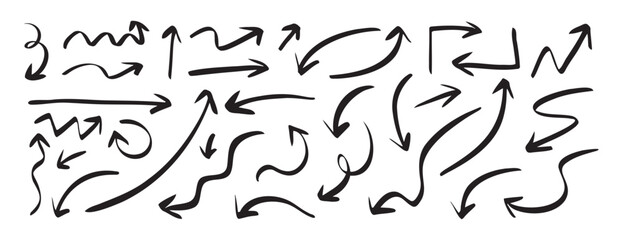 Hand drawn arrow doodle set simple line art directional shapes