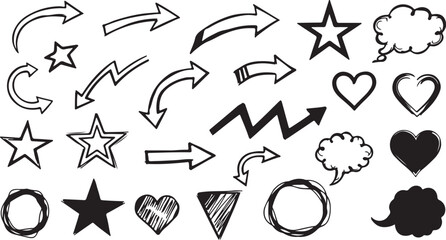 Hand Drawn Arrows Hearts Stars And Speech Bubbles On White direction pointer on white background also transparent background