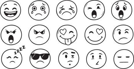 Set of Hand Drawn Emoji Faces Expressing Various Emotions emoticon expression on white background also transparent background