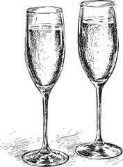 Fototapeta premium Champagne flutes sketch hand drawn style elegant glassware illustration — stock vector