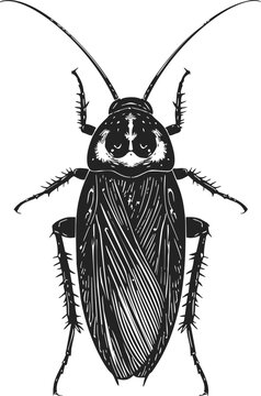 Cockroach sketch hand drawn insect detailed black and white isolated &mdash; stock vector