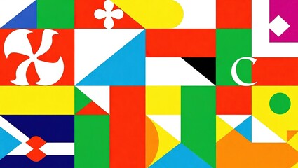 Obraz premium Colorful Abstract Geometric Pattern with Diverse Shapes and Bright Hues.