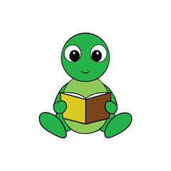 Fototapeta premium Turtle Reading Book Cute Cartoon Character Design