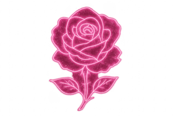 Pink neon rose glowing glitter transparent background