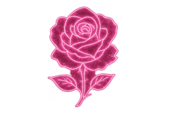 Pink neon rose glowing glitter transparent background