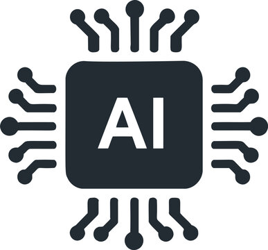 AI chip vector, minimal microchip icon with circuit lines, artificial intelligence concept &mdash; stock vector