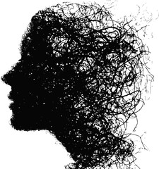 Fototapeta premium Human face profile abstract scribble vector, chaotic tangled lines silhouette — stock vector