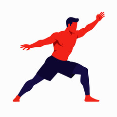 A vibrant illustration showcases a fit man in a dynamic yoga pose, embodying strength and balance against a clean white background.
