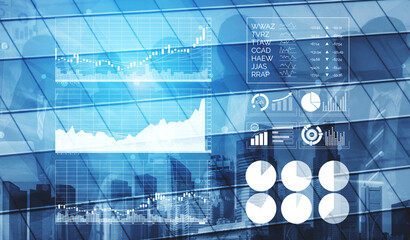This image captures the essence of modern business analytics, showcasing financial charts and graphs over a dynamic cityscape background, symbolizing growth and innovation. Impute