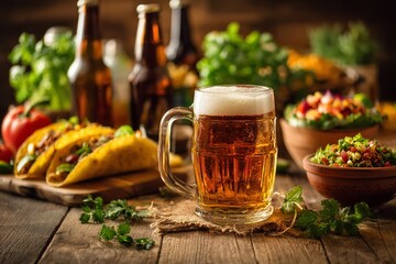 Enjoy a refreshing cold beer with delicious tacos and vibrant salsa perfect for any celebration or casual gathering