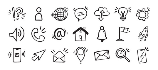 Contact doodle hand drawn icon. Isolated communication signs for business © Yanka