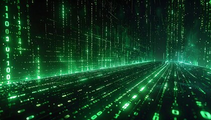 Digital tunnel of green binary code