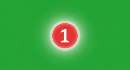 Red number one icon with glow on green screen. Effect for chromakey isolated on green screen background.