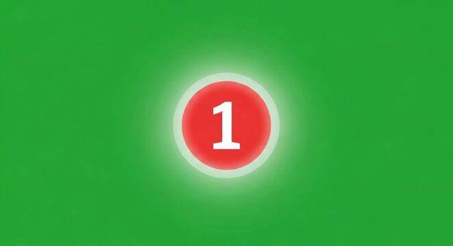 Red number one icon with glow on green screen. Effect for chromakey isolated on green screen background.