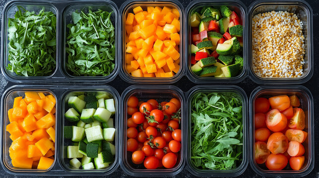 fresh vegetables in a glass taperware