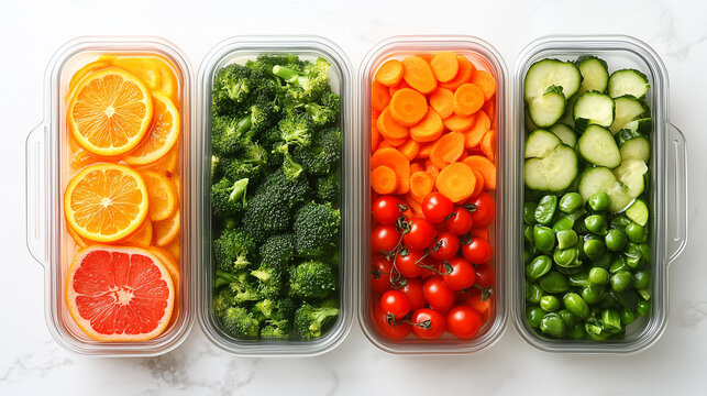 fresh vegetables in a glass taperware