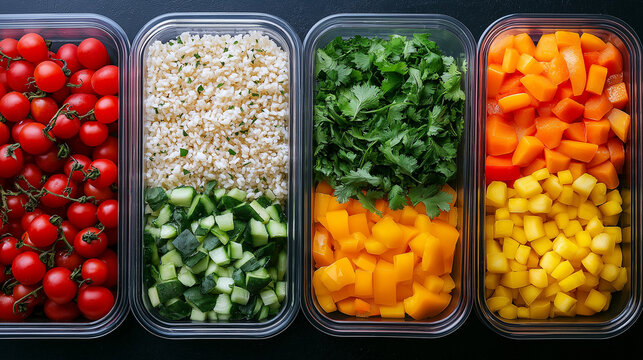 fresh vegetables in a glass taperware