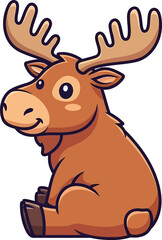 Fototapeta premium Adorable cartoon moose with majestic antlers sitting happily, perfect for children's stories and wildlife themes