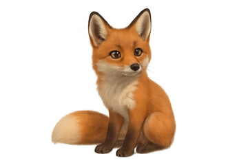 Obraz premium Cute red fox cub sitting, looking, a charming cartoon style animal illustration on transparent background