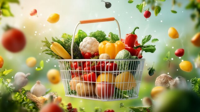 Online grocery shopping  fresh food in your basket for convenient delivery from supermarkets
