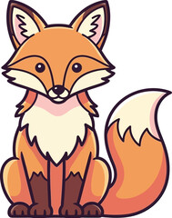 Obraz premium Adorable cartoon fox with fluffy tail sits attentively, perfect for children's books and playful designs.