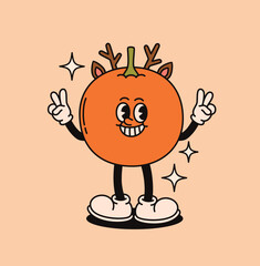 Christmas groovy funny tangerine character.