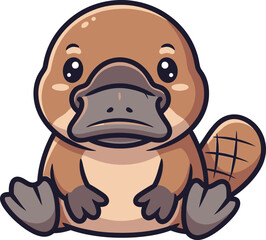 Adorable cartoon platypus sitting cute and friendly, perfect for children's content and educational themes.
