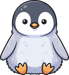 Adorable baby penguin character with fluffy feathers and big cute eyes, perfect for kids' designs