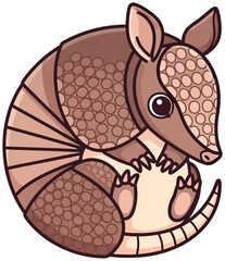 Cute armadillo curled up in a protective ball, showcasing its unique armored shell and endearing features