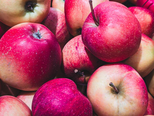 close-up of vibrant red and yellow apples background