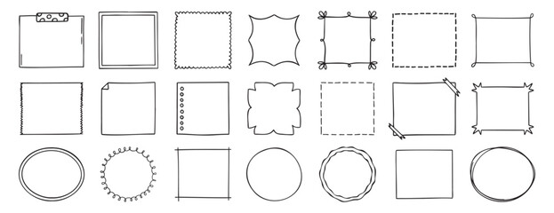 Doodle thin line frame border set. abstract empty line shapes hand drawn style frames. 