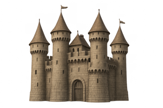 Medieval fantasy castle fortress with towering spires