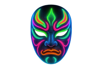 Naklejka premium Glowing neon psychedelic kabuki mask on transparent background