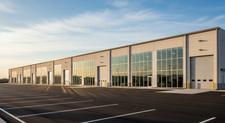Obraz premium exterior facade of a modern big factory, self-storage facility or car dealership building