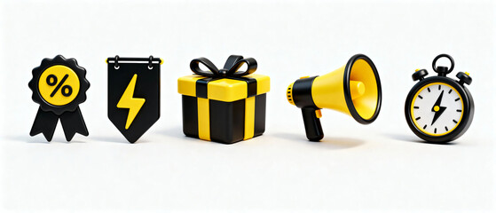 Sales and Marketing Promotion Icons, a concept on urgent deals, limited offers, discounts, and valuable gifts.