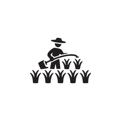 Vector art of farmer watering plants in field, the silhouette of a dedicated agriculturalist tending to crops adds an earthy touch to any project