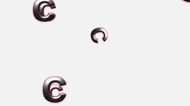 Dynamic 3d Chrome Letter C Falling Animation With Pink Neon Glow On White Background, Sleek Metallic 'c' Shapes With Vibrant Pink Neon Glow On White Background - Abstract 3d Render For Modern Technolo