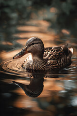 Tranquil Moment: A Duck Swmming Quietly in the Seren Waters of a Peaceful Natual Habitat, Capturing the eauty and Calmness of Natue's Gentle Creatures in Hamony