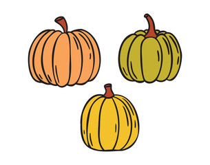 Cozy autumn doodle three pumpkins, hand drawn warm rustic style
