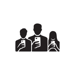 Vector art of three people are using their smartphones, they are focused on their screens, oblivious to the world around them the digital age has changed how we interact
