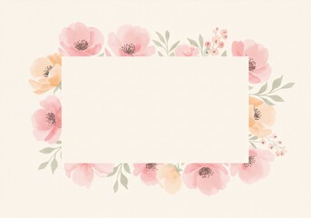 Blank rectangle frame with watercolor flowers. Floral border template with copy space for wedding invitation. Mother Day.