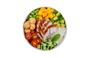 Poke bowl with grilled eel, avocado, mango and rice

Japanese sushi poke bowl with unagi and vegetables

Colorful poke bowl with eel, avocado and mango