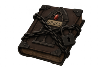 Ancient spellbook locked with chain and padlock
