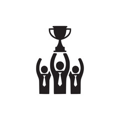 Vector art of team of business people holding trophy symbolizes success, achievement, and teamwork in a minimalist design